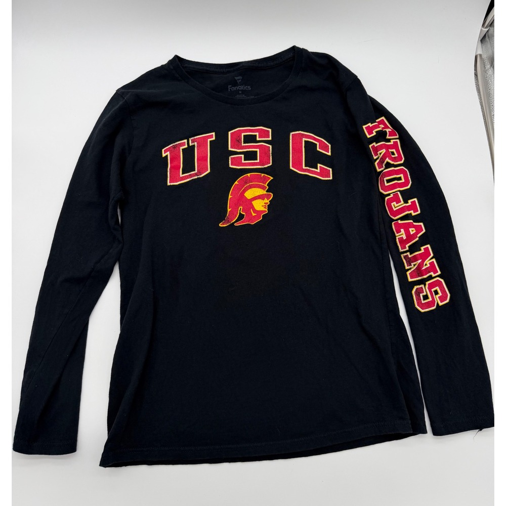 Fanatics USC Trojans Long Sleeve Shirt Mens Medium Black Cotton NCAA Tee